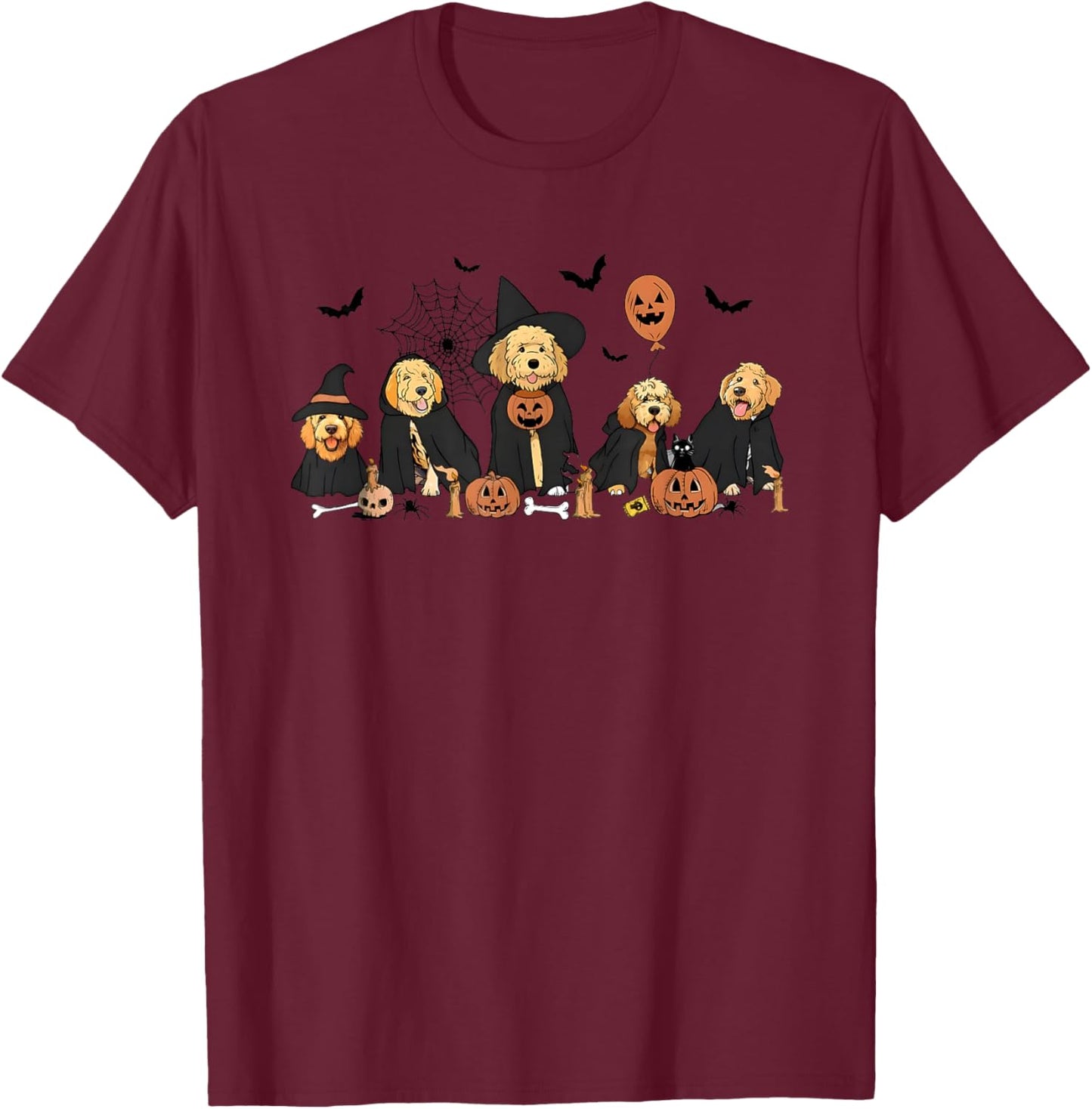 Ghost and Witch Goldendoodle Halloween T-Shirt - T-Shirt | Maroon