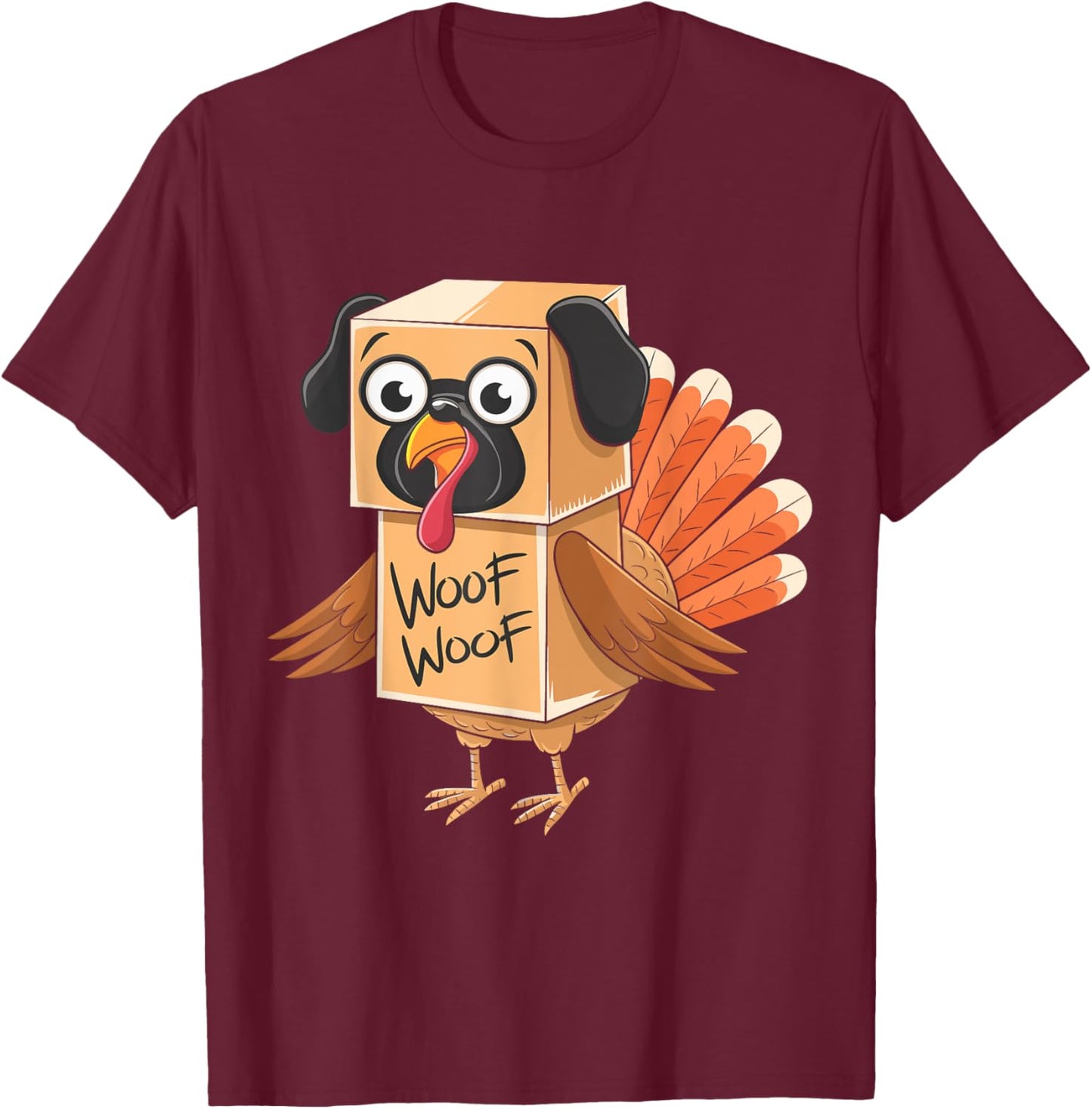 Funny Thanksgiving Turkey Fake Pug Disguise Dog Lovers Men Women Kids T-Shirt - T-Shirt | Maroon