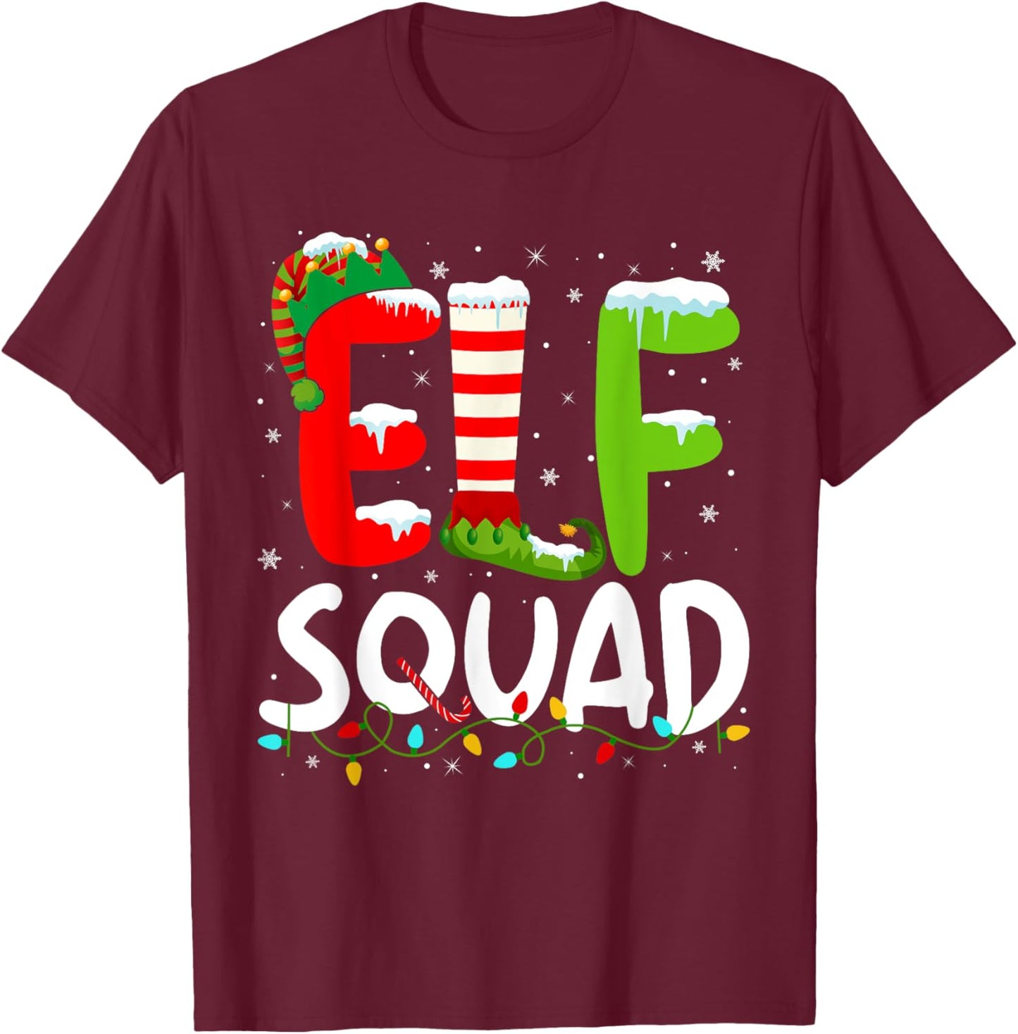 Elf Family Christmas Matching Pajamas Xmas Elf Squad T-Shirt - T-Shirt | Maroon