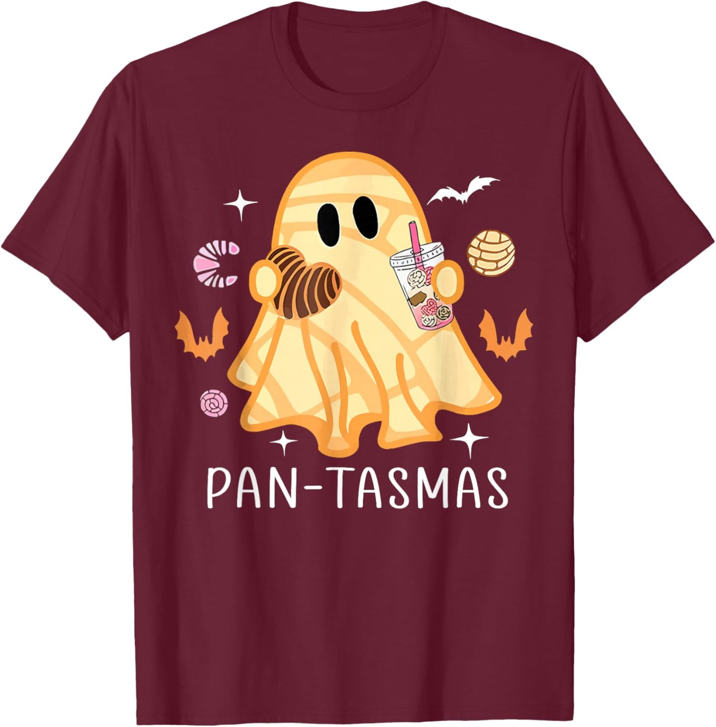 Pantasmas Ghost Funny Spooky Conchas Mexican Ghost Halloween T-Shirt - T-Shirt | Maroon