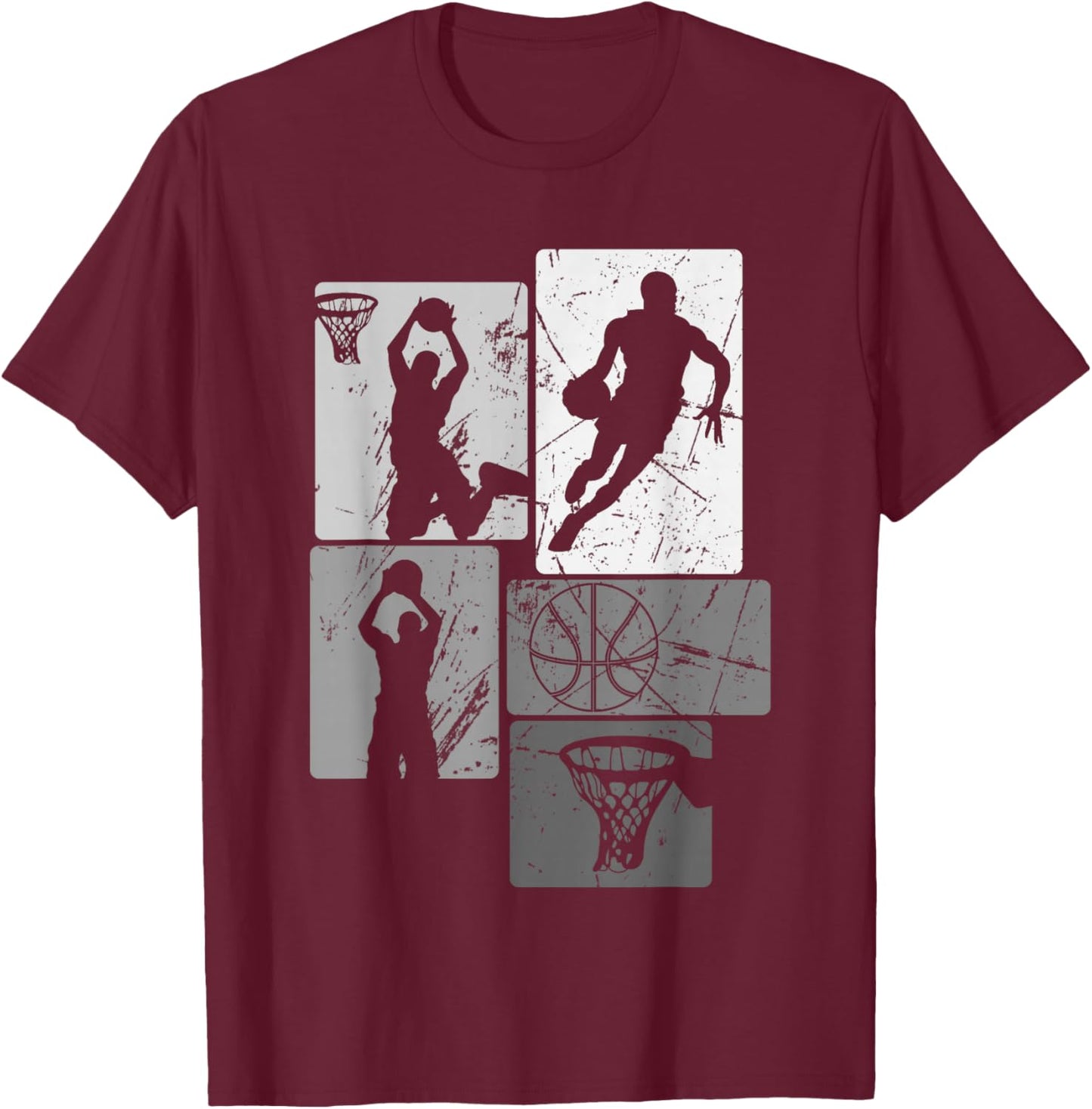 Retro Style Basketball Playing Kids Boys 10-12 12-14 Gifts T-Shirt - T-Shirt | Maroon