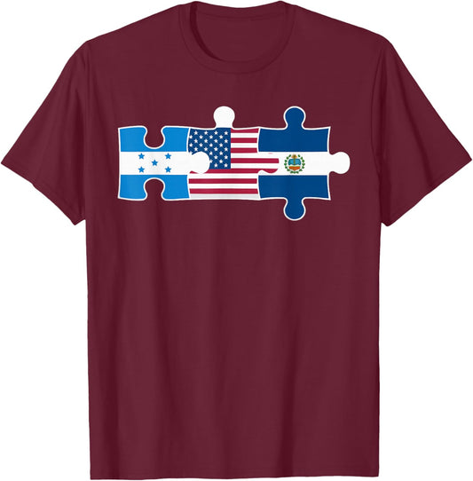 Half Honduran Half Savadorian El Salvador Flag Honduras T-Shirt - T-Shirt | Maroon