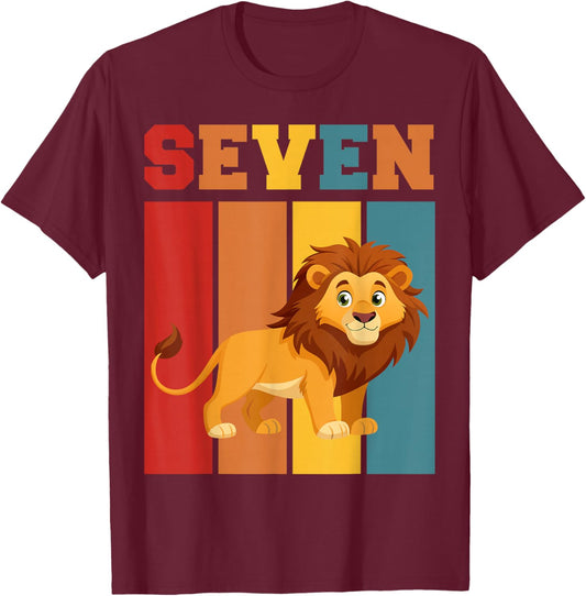 Retro Seven Lion 7th Birthday Party 7 Years Old T-Shirt - T-Shirt | Maroon