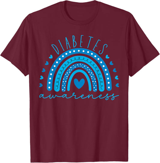 Diabetes Awareness blue Rainbow Diabetic men women Diabetes T-Shirt - T-Shirt | Maroon