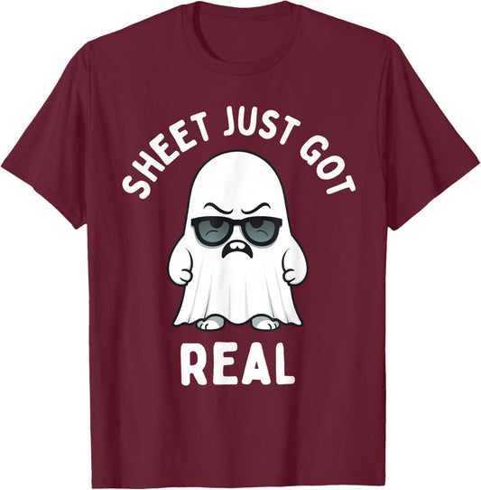 Boo Sheet Just Got Real Ghost Funny Halloween Costume Men T-Shirt - T-Shirt | Maroon