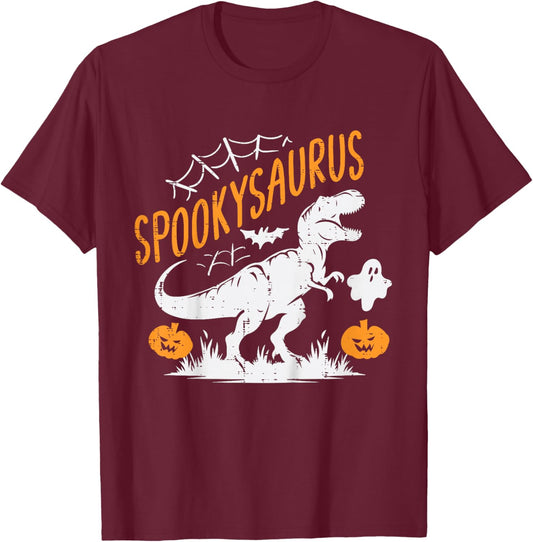 Kids Spookysaurus Dinosaur Dino Ghost Halloween Toddler Boys Kids T-Shirt - T-Shirt | Maroon
