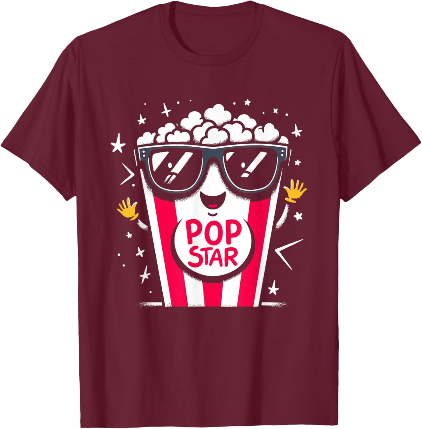 Popcorn Pop Star - Funny Graphic Popcorn Movie Lover T-Shirt - T-Shirt | Maroon