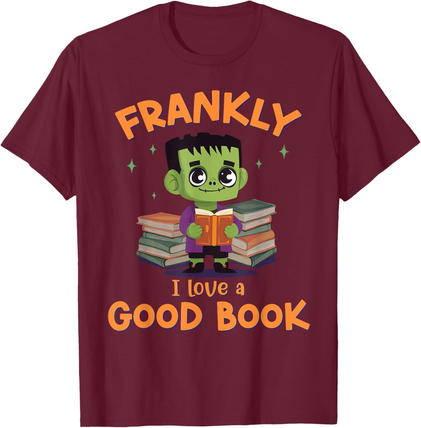 Cute Halloween Teacher Librarian Frankenstein Reading Books T-Shirt - T-Shirt | Maroon
