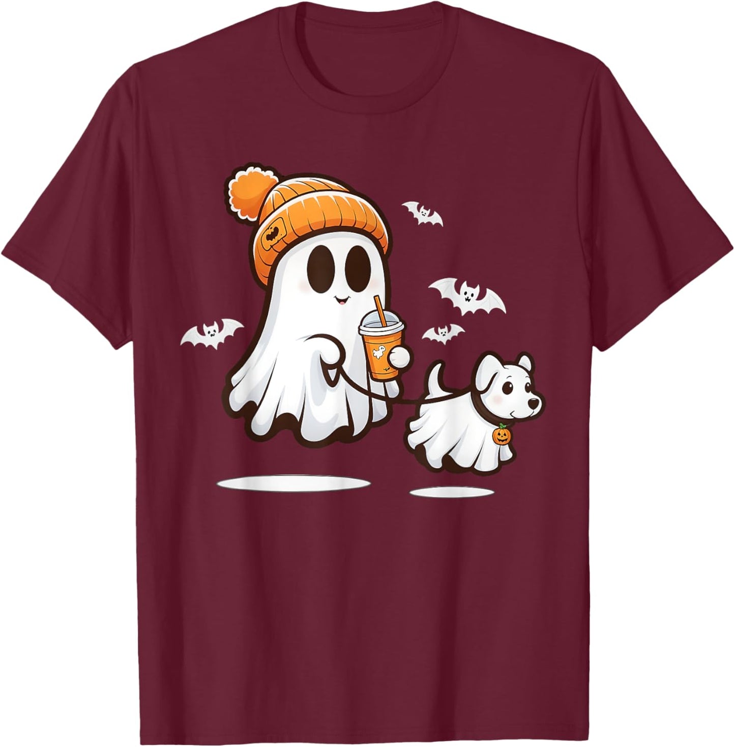 Funny Ghost Walking Dog Ghost Dog Halloween Women Men Kids T-Shirt - T-Shirt | Maroon