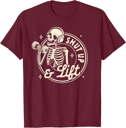 Gym Fitness Workout Weightlifting Pump Cover Shut Up & Lift T-Shirt - T-Shirt | Maroon