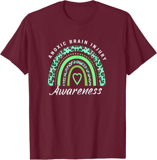 Boho Rainbow Green Anoxic Brain Injury Awareness T-Shirt - T-Shirt | Maroon