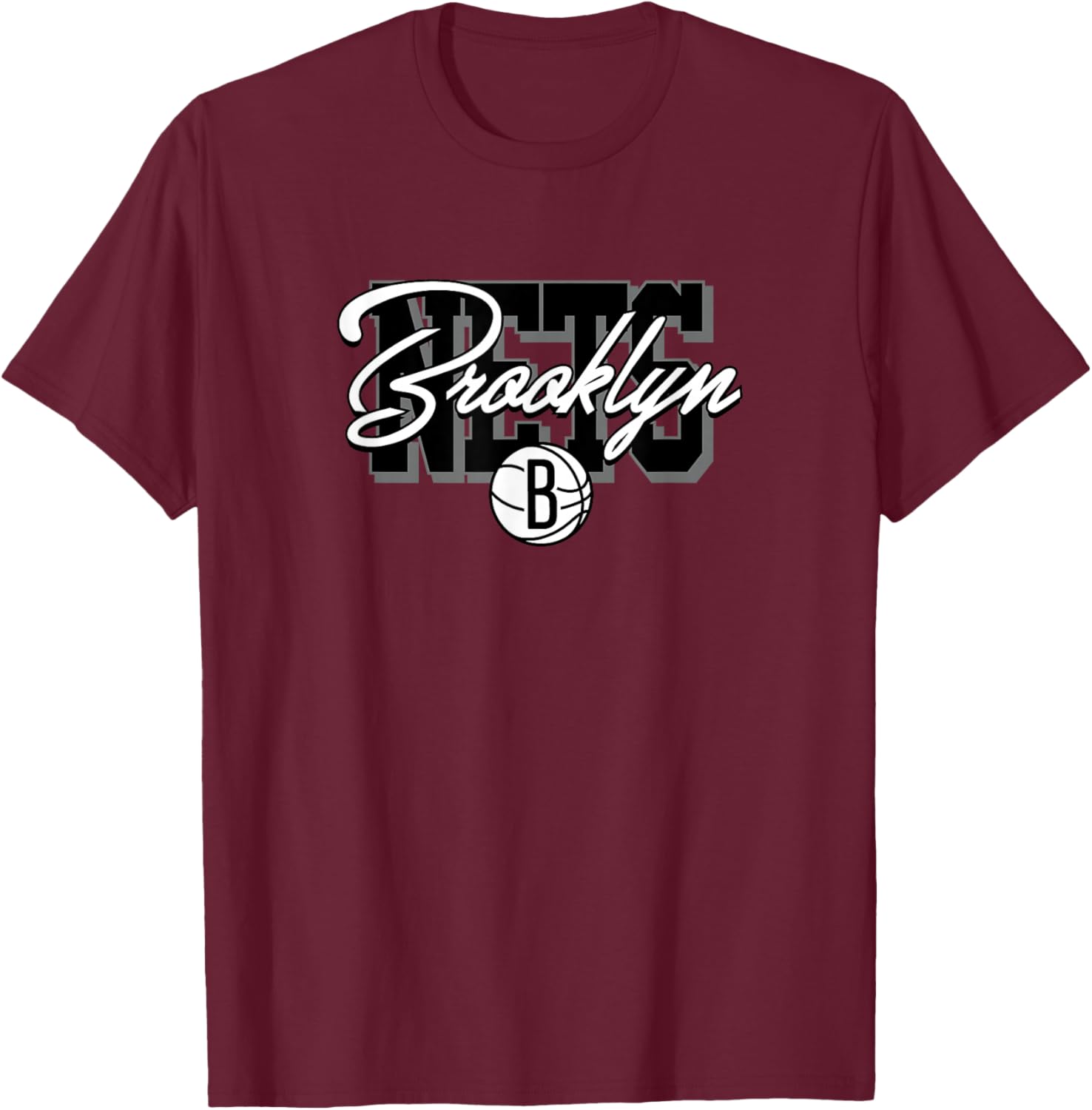 NBA - Brooklyn Nets Blockletter Script Logo Black T-Shirt - T-Shirt | Maroon