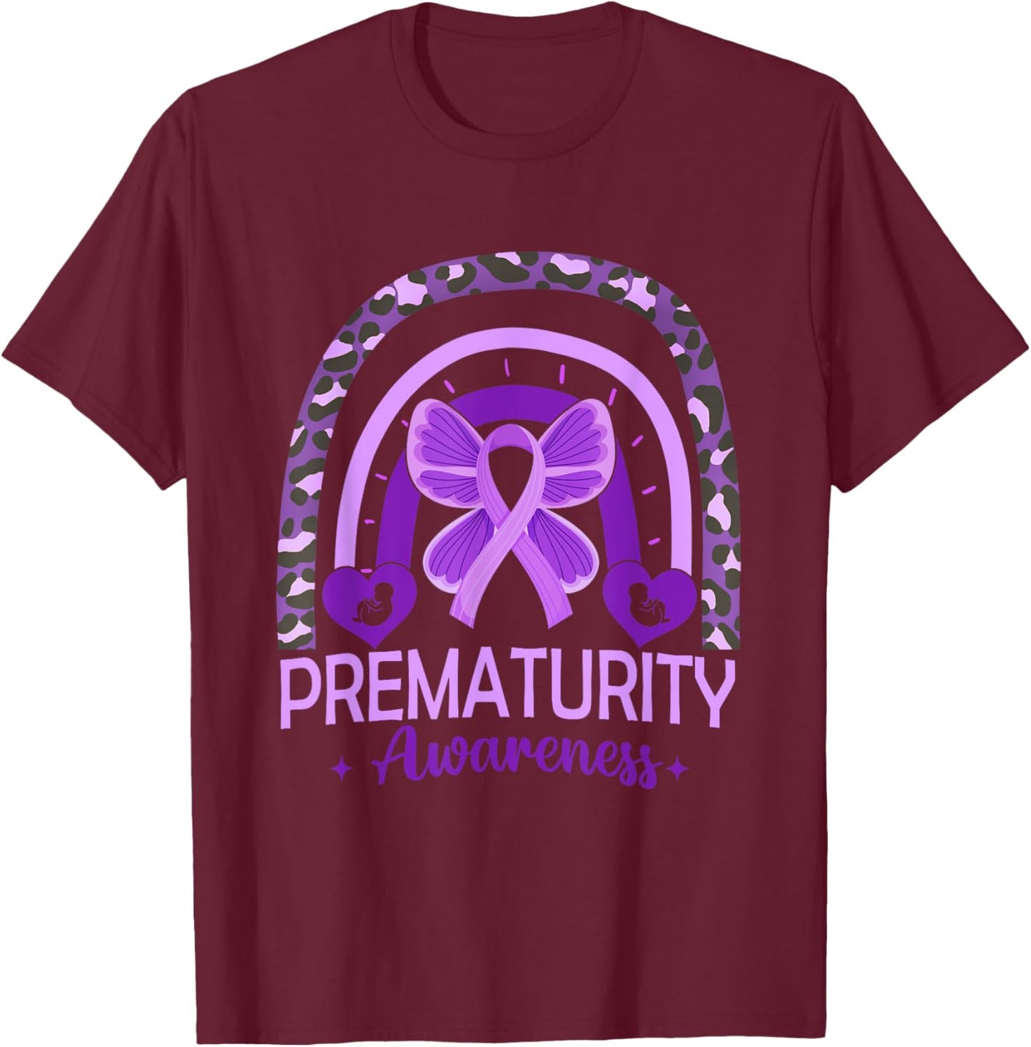 Butterfly Rainbow Preemie Prematurity Awareness Women Kids T-Shirt - T-Shirt | Maroon