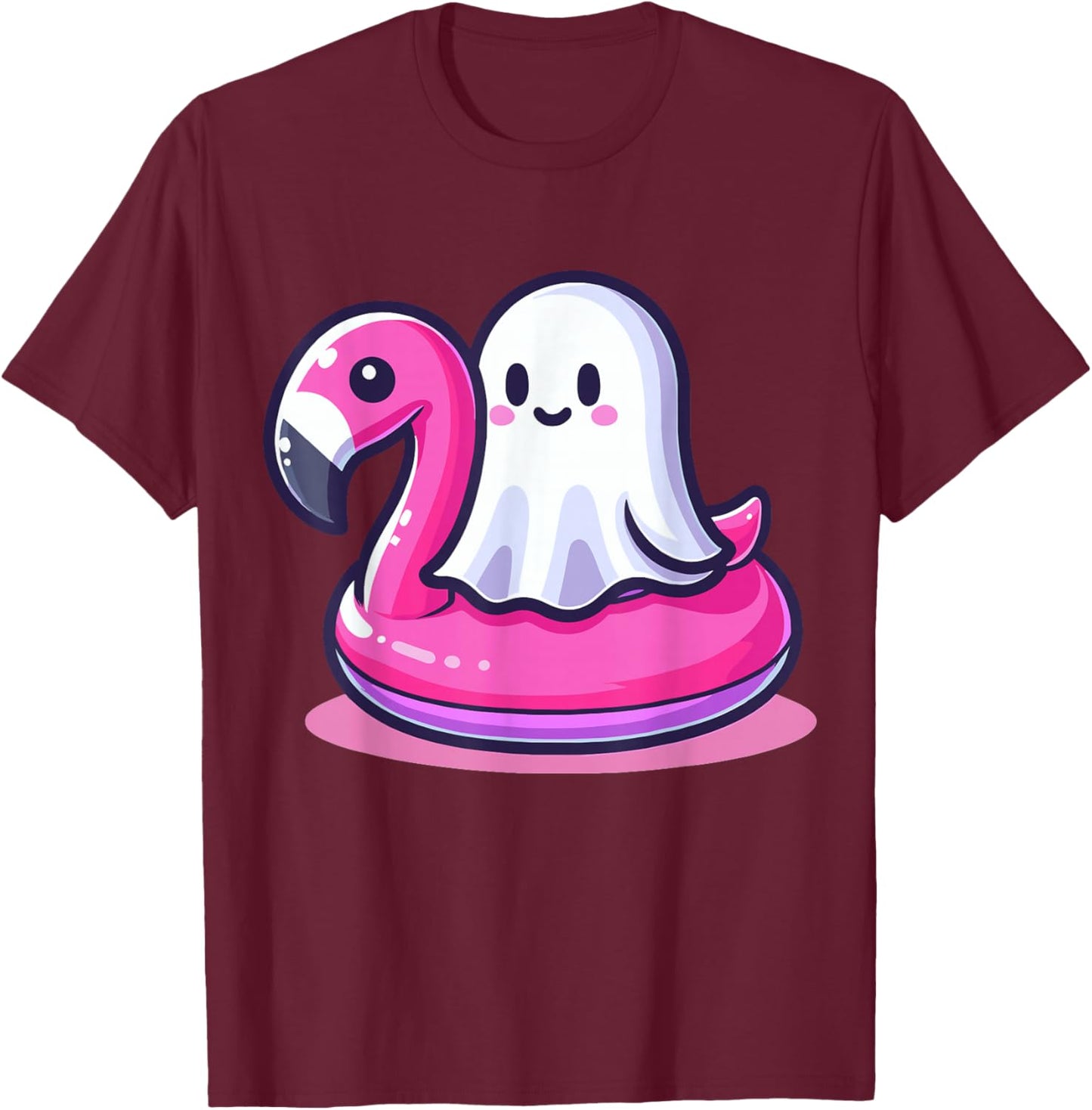 Ghost and Flamingo Halloween T-Shirt - T-Shirt | Maroon