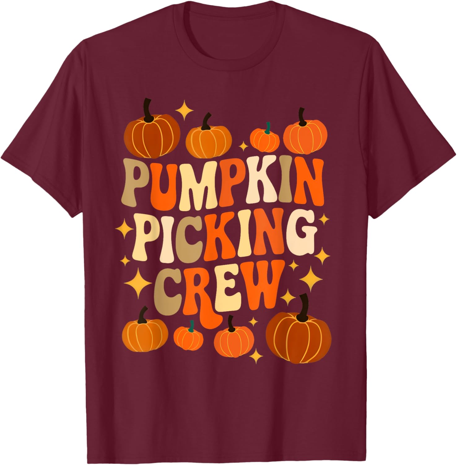 Groovy Pumpkin Picking Crew Matching Family Autumn T-Shirt - T-Shirt | Maroon