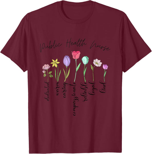 Public health nurse gifts women floral Public health nurse T-Shirt - T-Shirt | Maroon