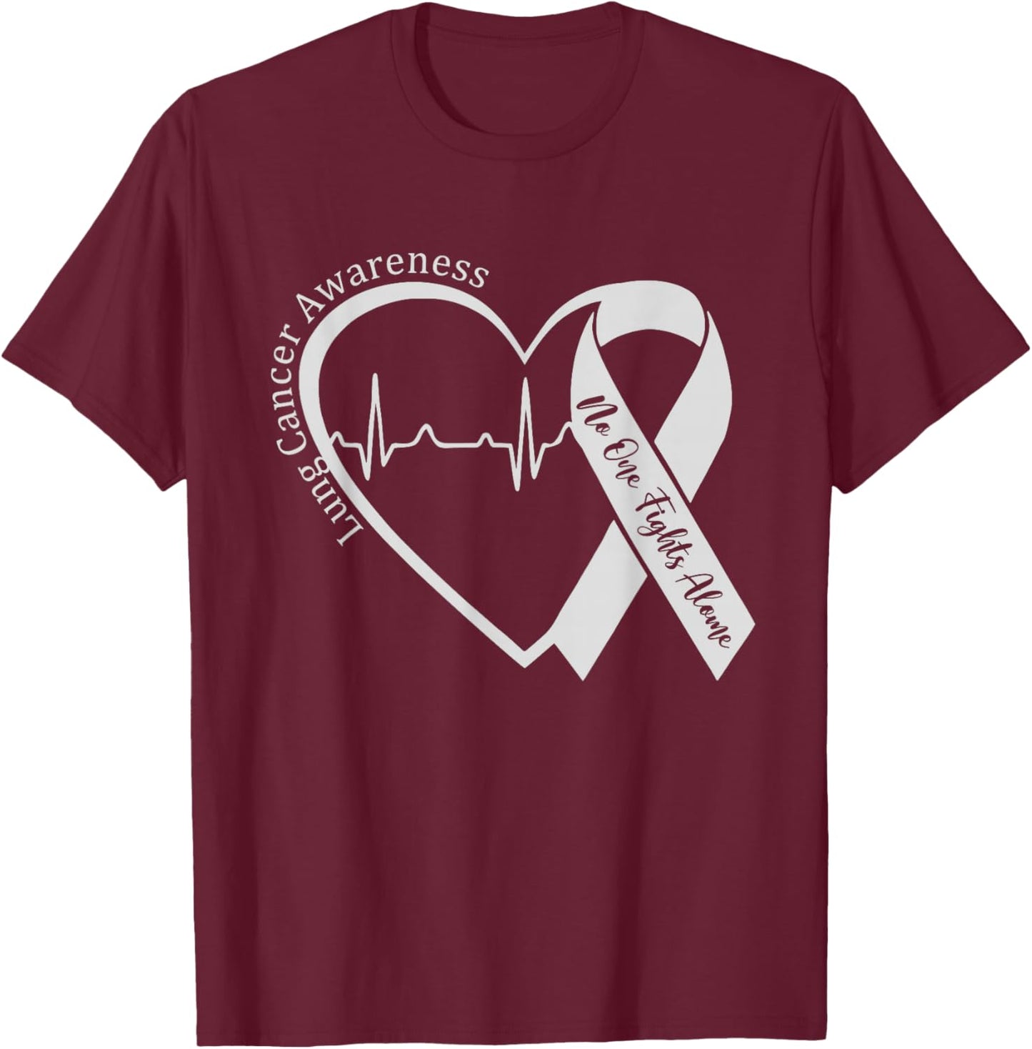 Lung Cancer Awareness Heart White Ribbon Support T-Shirt - T-Shirt | Maroon