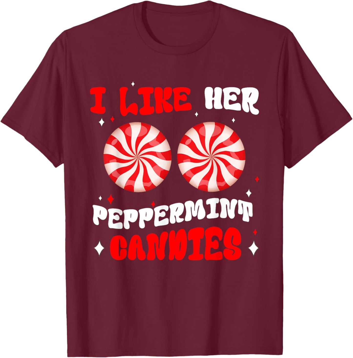 Couples Matching Christmas I Like Her Peppermint Candies T-Shirt - T-Shirt | Maroon