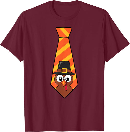 Funny thanksgiving tie with turkey for family dinner T-Shirt - T-Shirt | Maroon