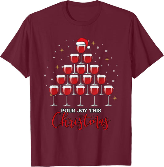 Wine Christmas Tree,Wine Lover Gift, Pour Joy this Christmas T-Shirt - T-Shirt | Maroon