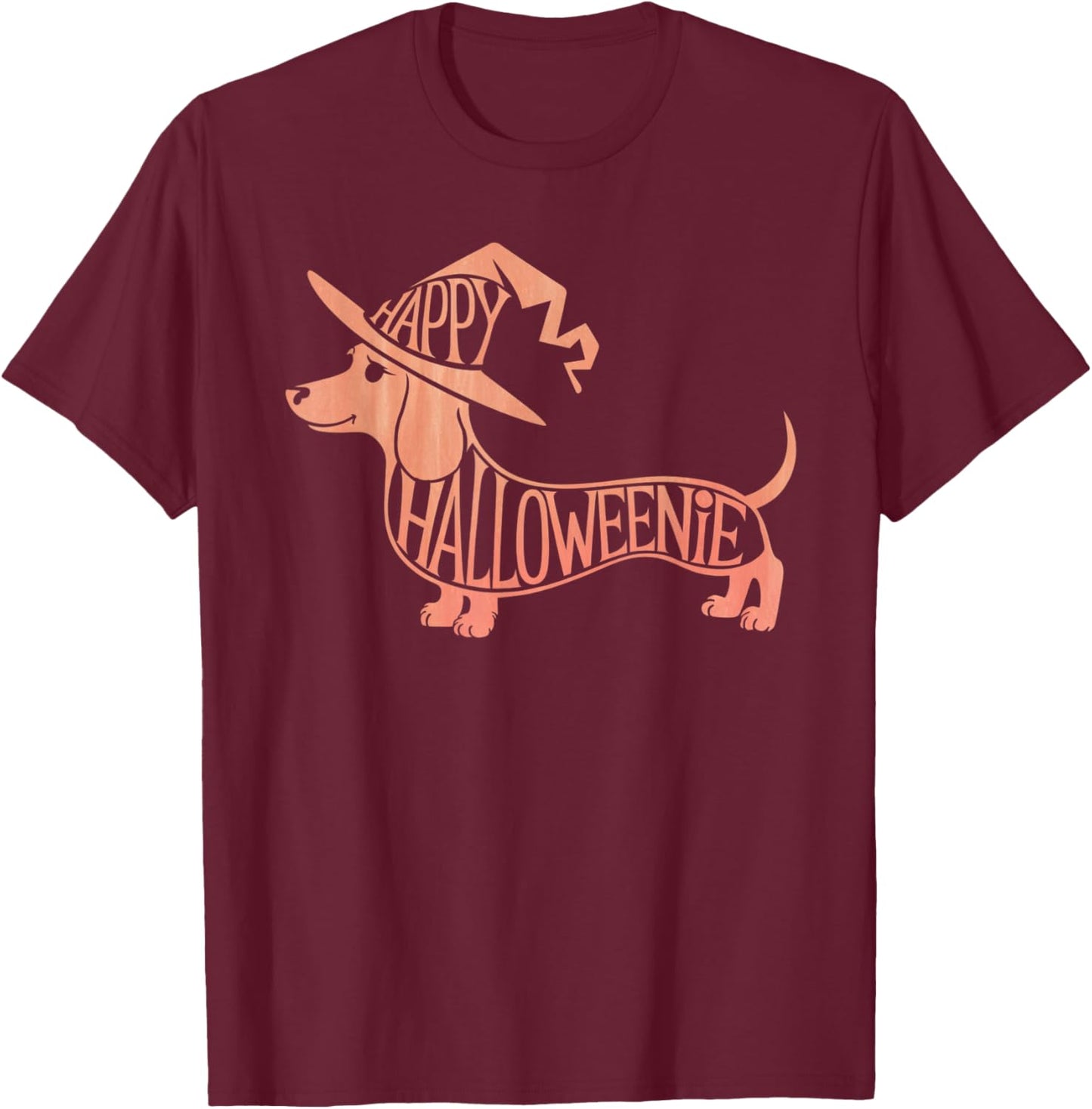 Happy Halloweenie Weiner Dog Cute Dachshund Witch Hat T-Shirt - T-Shirt | Maroon