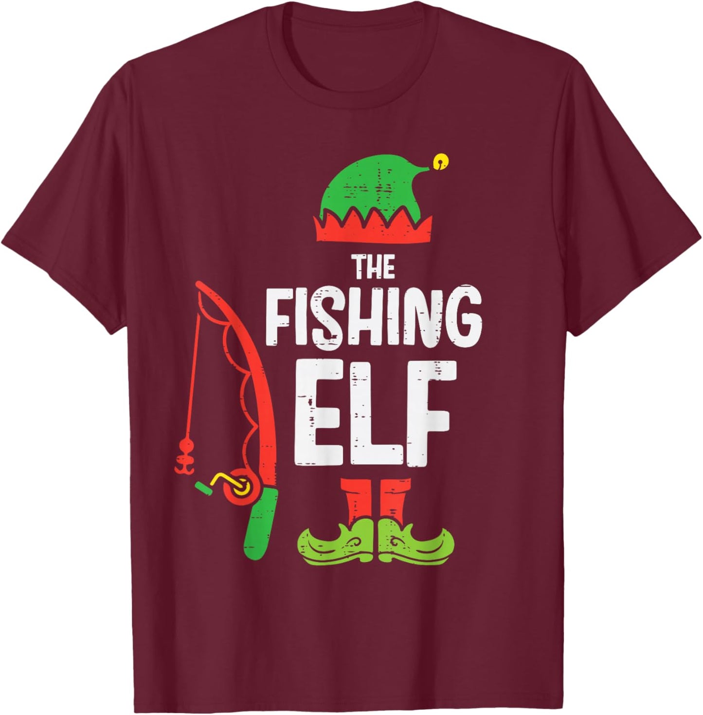 Christmas Fishing Elf Xmas Family Matching Men Boys Kids T-Shirt - T-Shirt | Maroon
