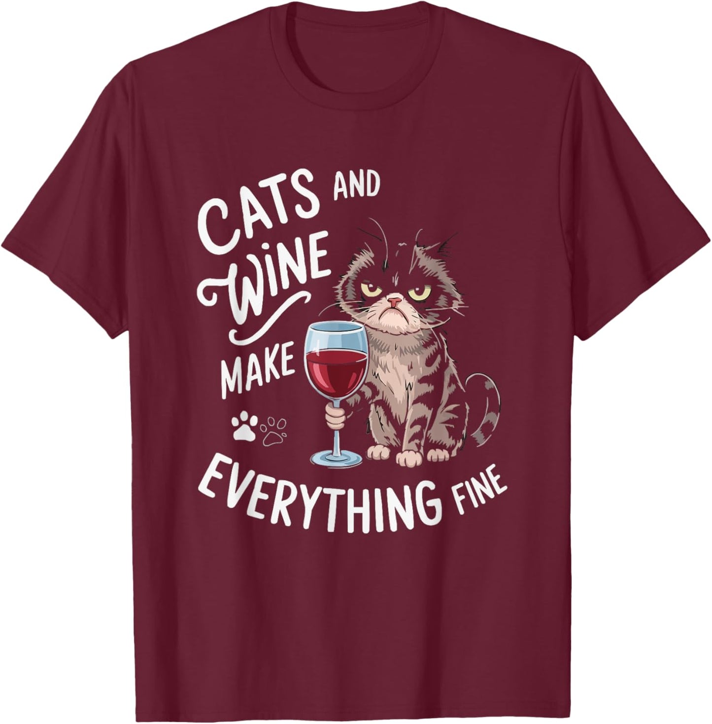 Wine Cat Owner Kitty Meow Alcohol Drinking Winemaker T-Shirt - T-Shirt | Maroon