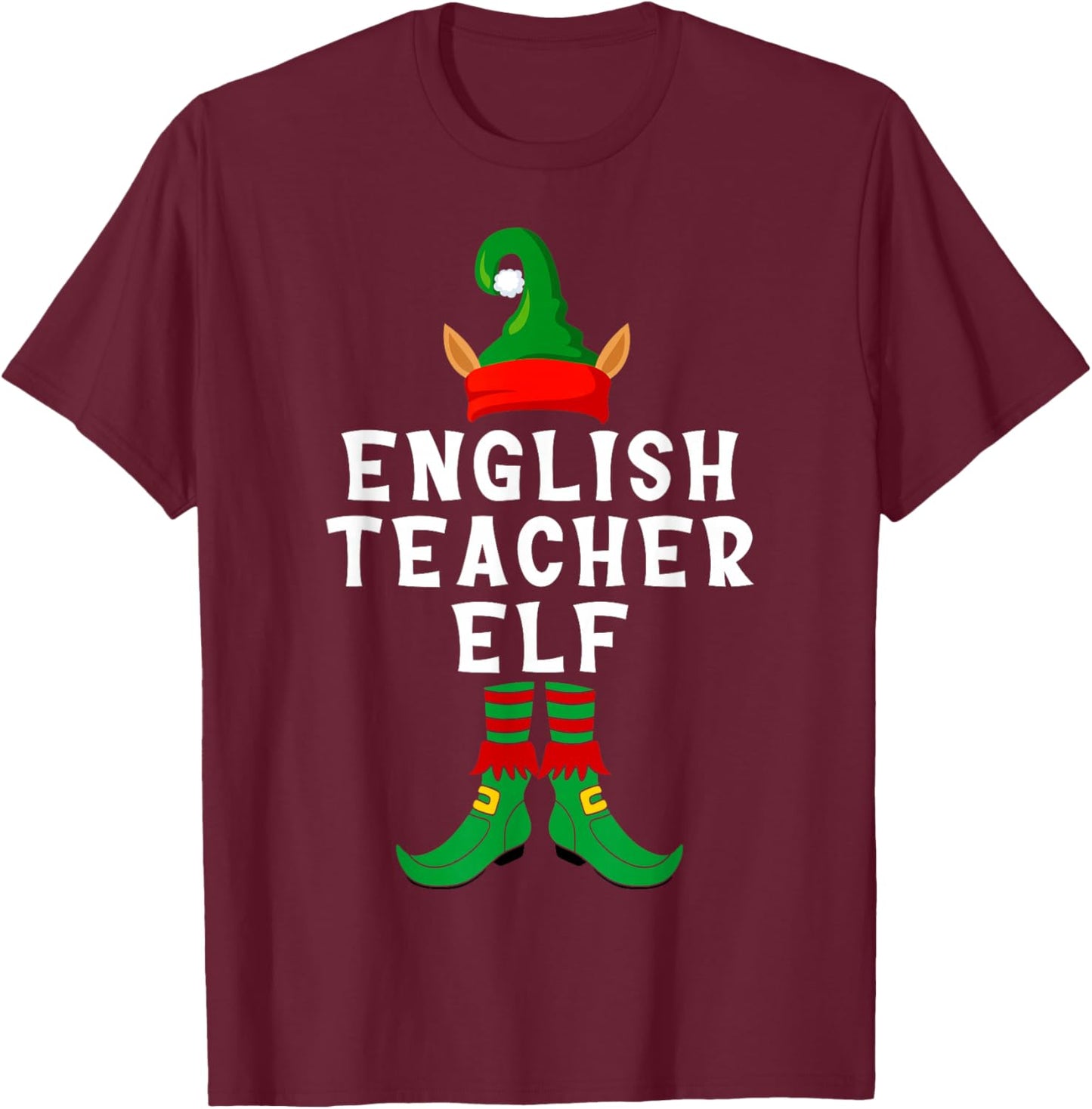 English Teacher Elf Christmas Funny Xmas Matching Family T-Shirt - T-Shirt | Maroon