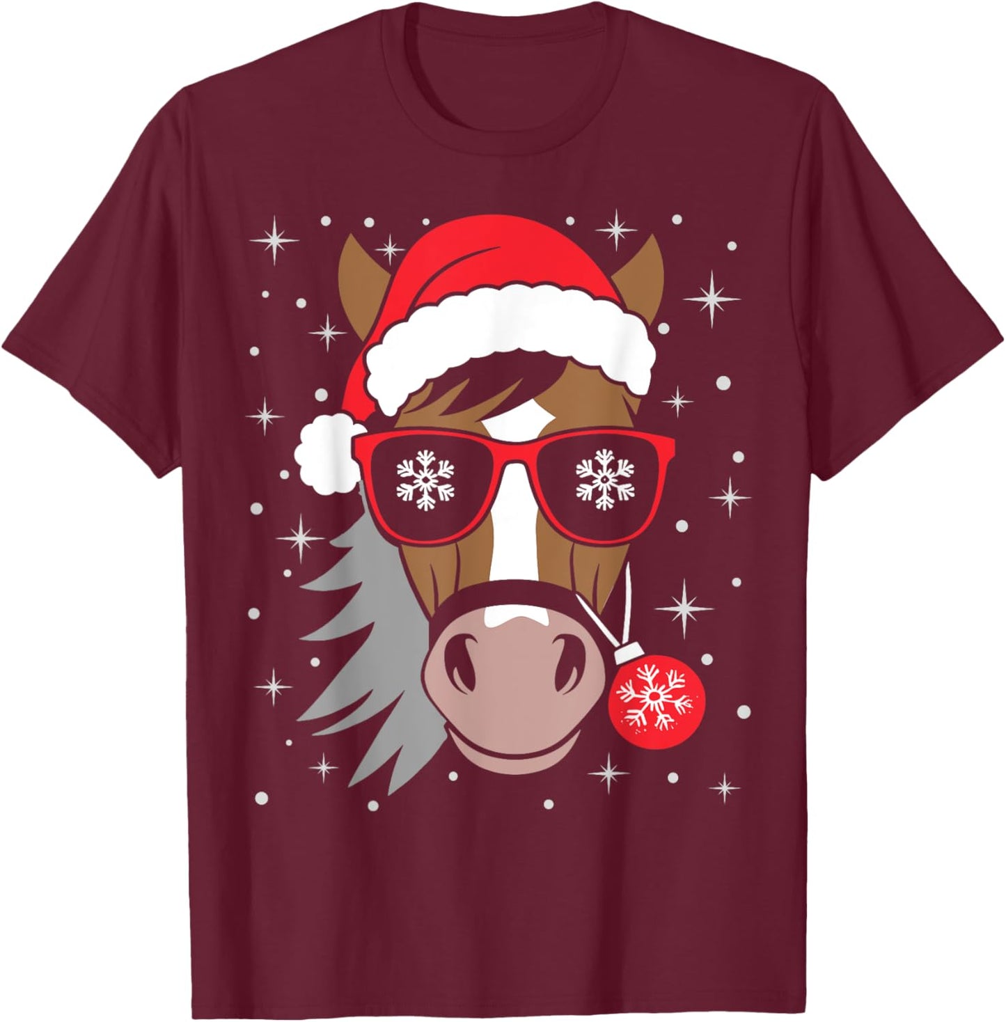 Horseback Riding Xmas Santa Hat Equestrian Christmas Horse T-Shirt - T-Shirt | Maroon