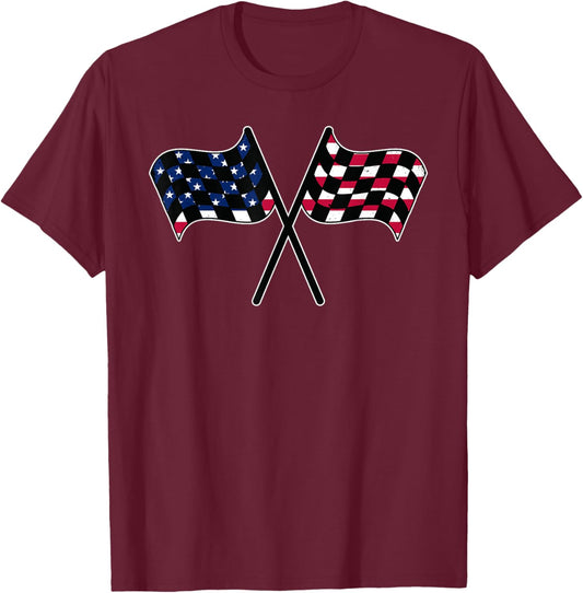 American Flag Racing Race Car USA Family Matching Pit Crew T-Shirt - T-Shirt | Maroon