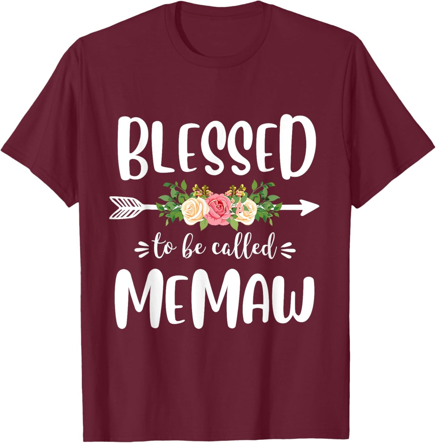 Blessed to be called Memaw Floral Arrow Design Mothers Day T-Shirt - T-Shirt | Maroon