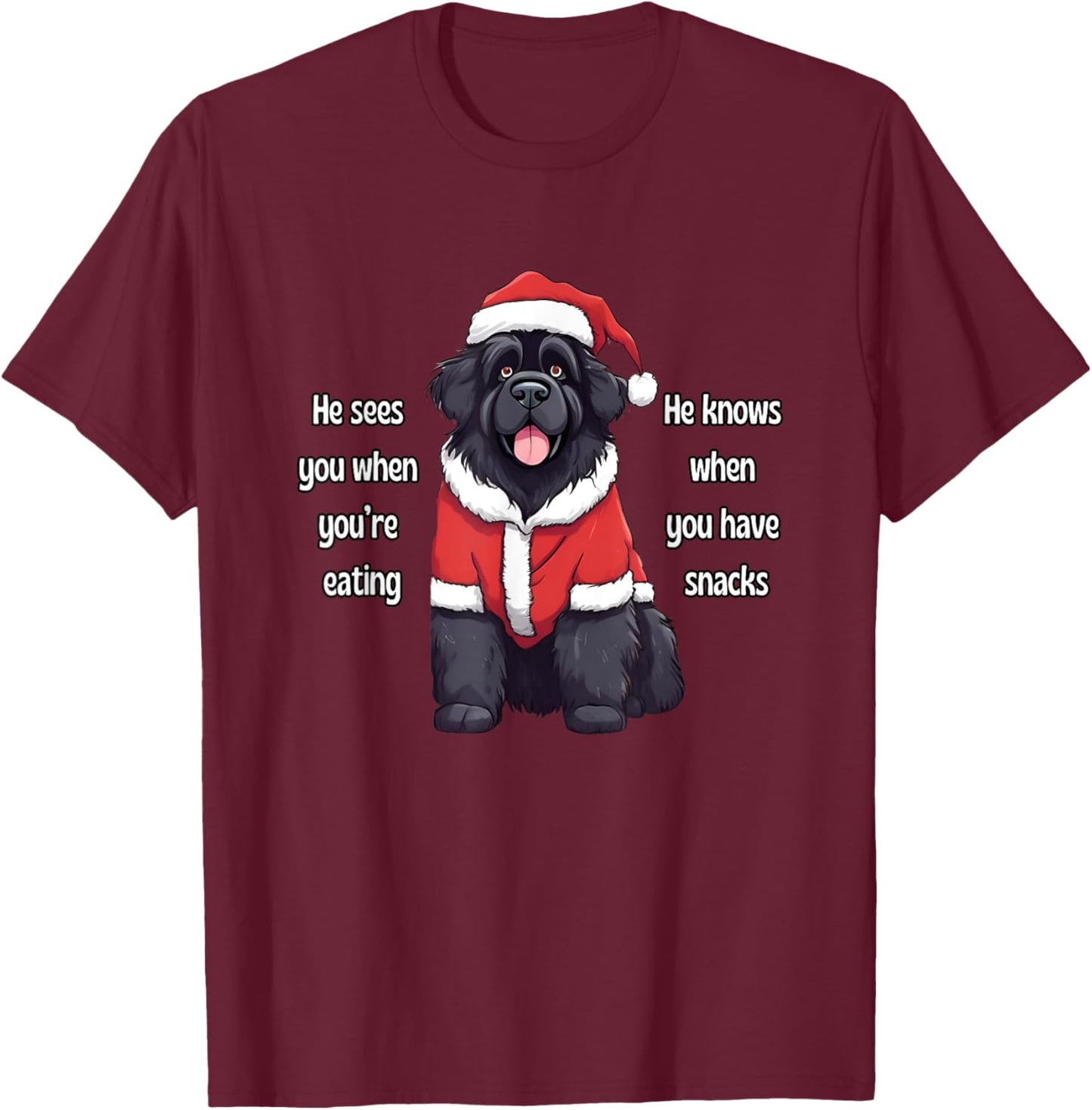 He Sees You When You're Eating Funny Newfoundland Christmas T-Shirt - T-Shirt | Maroon