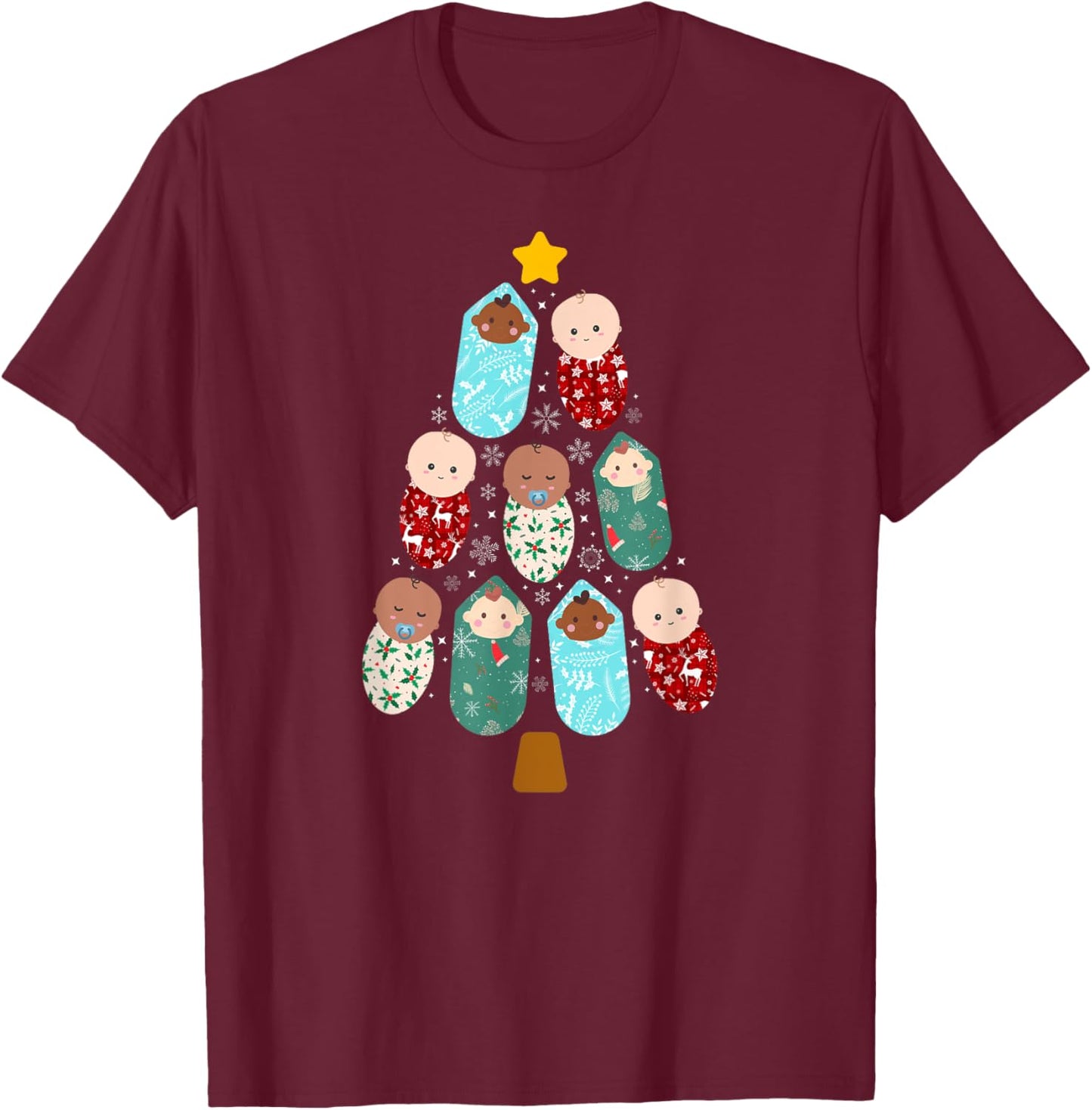 L&D Nurse Christmas Tree Labor And Delivery Nurse Xmas Party T-Shirt - T-Shirt | Maroon