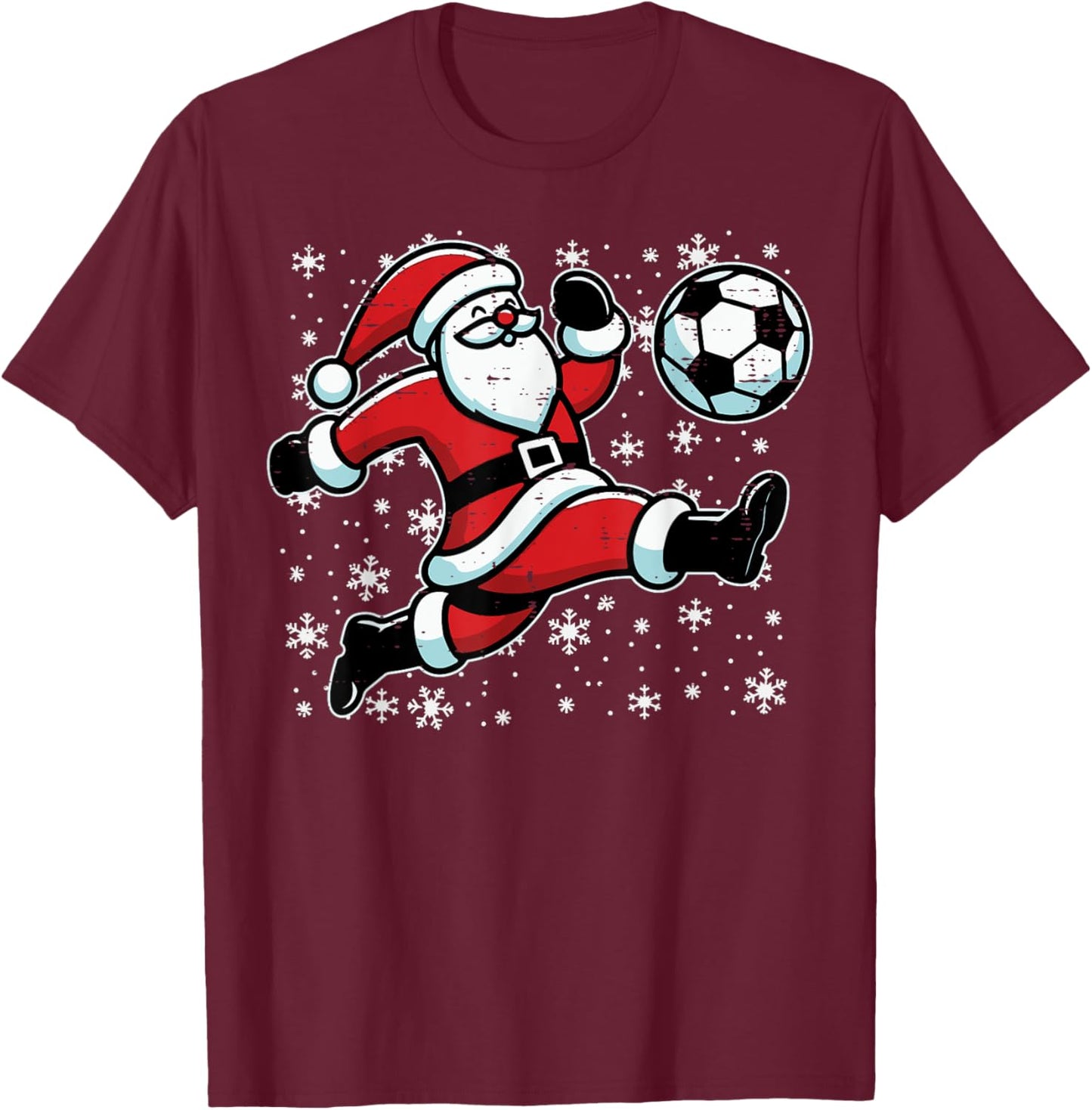 Christmas Santa Football Kick Xmas Soccer Men Boys Kid Youth T-Shirt - T-Shirt | Maroon