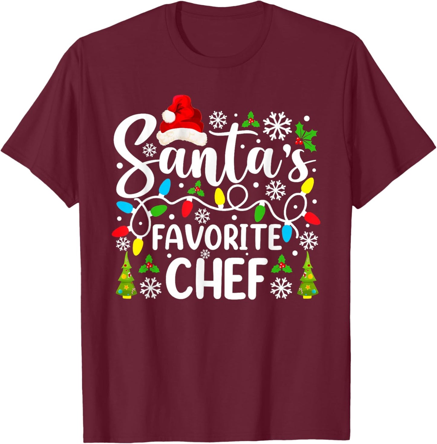 Santa's Favorite Chef Funny Christmas Family Matching T-Shirt - T-Shirt | Maroon