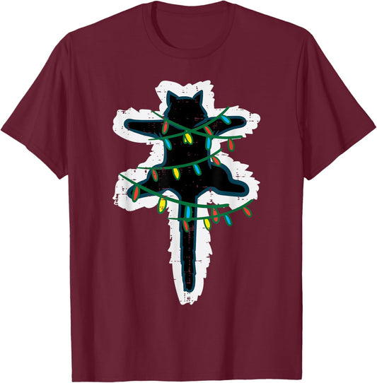 Christmas Lights Fried Cat Funny Xmas Women Girls Kids Men T-Shirt - T-Shirt | Maroon
