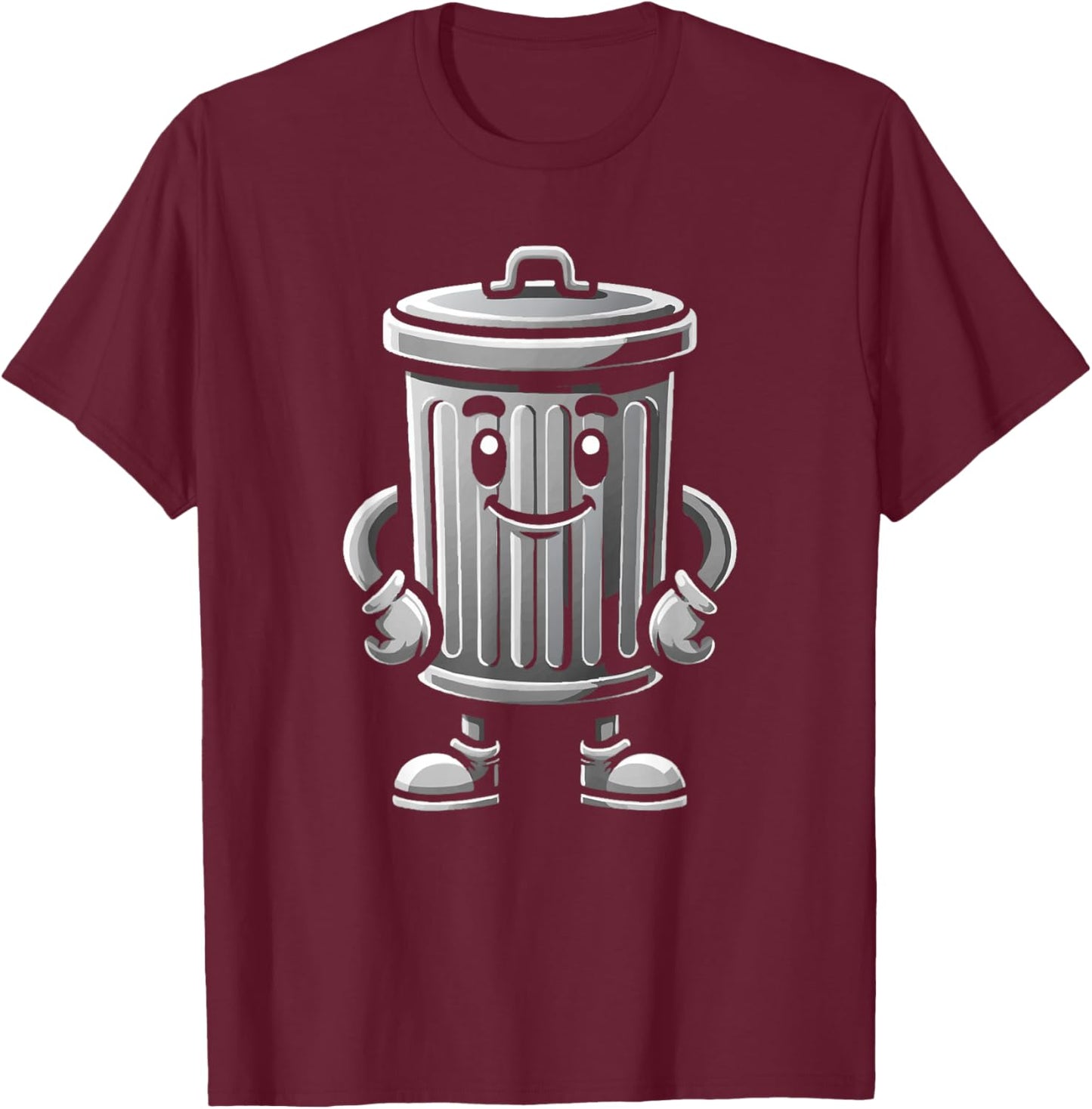 Garbage Trash Can Cartoon Character Design T-Shirt - T-Shirt | Maroon