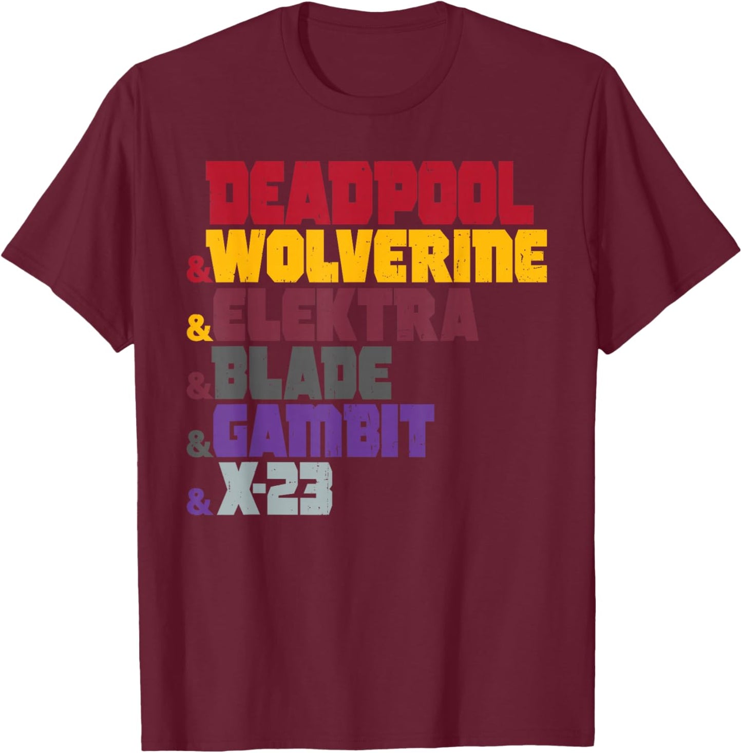 Marvel Deadpool & Wolverine Elektra & Blade & Gambit & X-23 T-Shirt - T-Shirt | Maroon