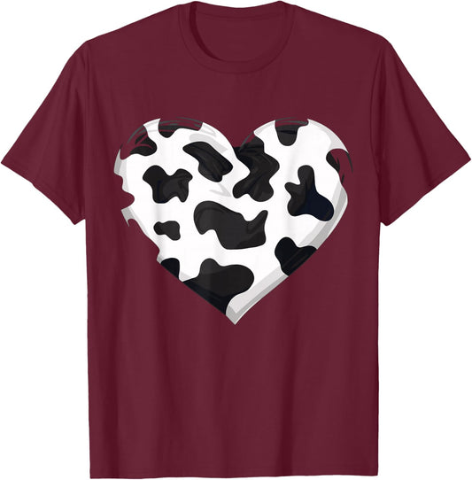 Cow Print Heart T-Shirt - T-Shirt | Maroon