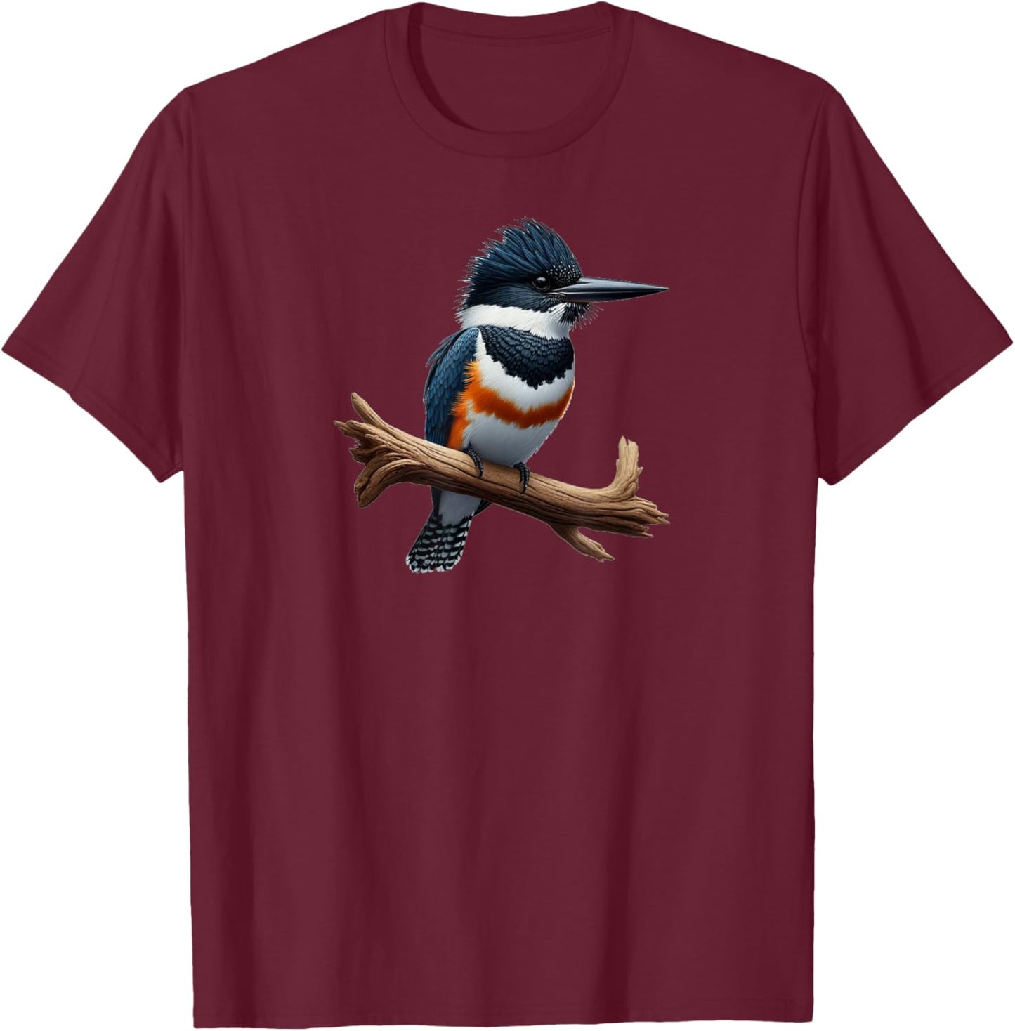Bird Series. Belted Kingfisher Bird. Artist's Rendition. T-Shirt - T-Shirt | Maroon
