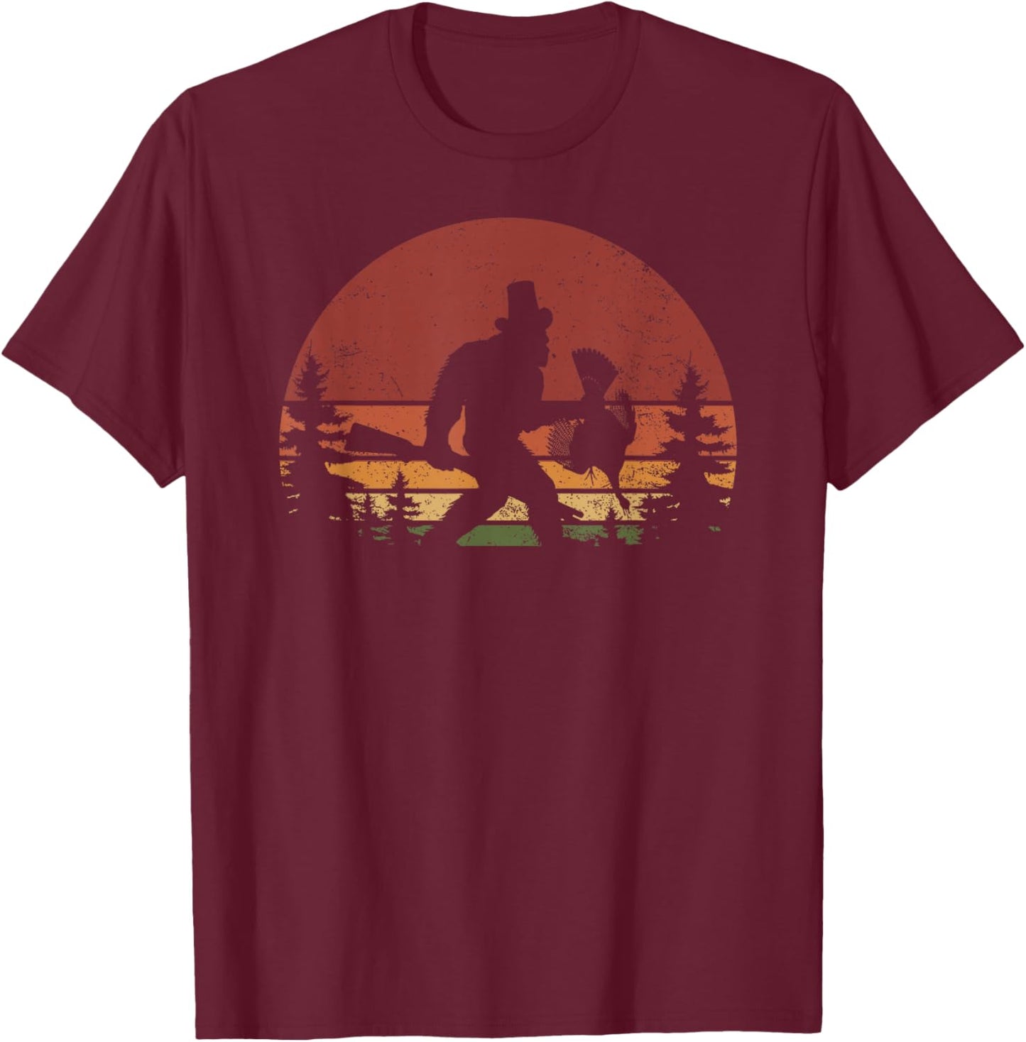 I Heart Cryptids Co. -Adults & Kids Retro Bigfoot Turkey Thanksgiving - Black, Small T-Shirt - T-Shirt | Maroon