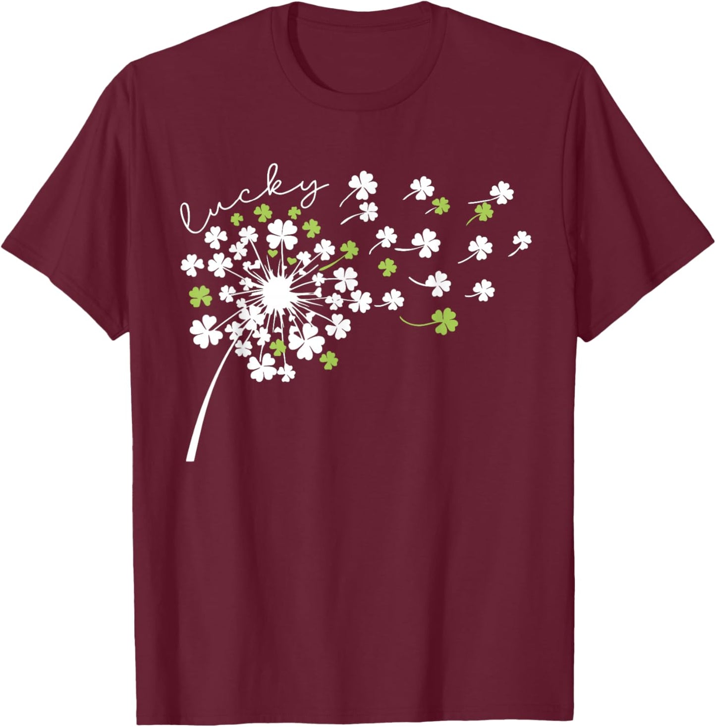 Lucky Dandelion Shamrock Funny St Patricks Day Women Girls T-Shirt - T-Shirt | Maroon