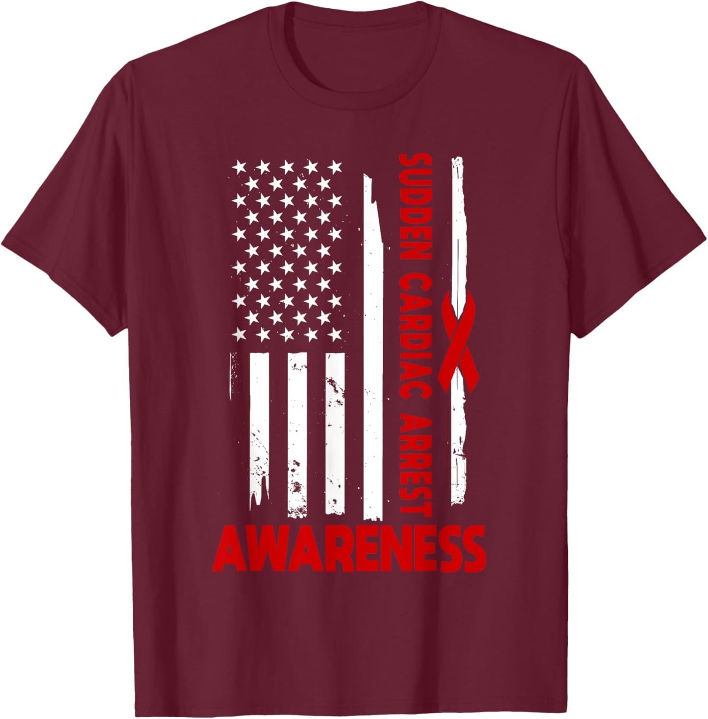 American Flag Sudden Cardiac Arrest Awareness America T-Shirt - T-Shirt | Maroon