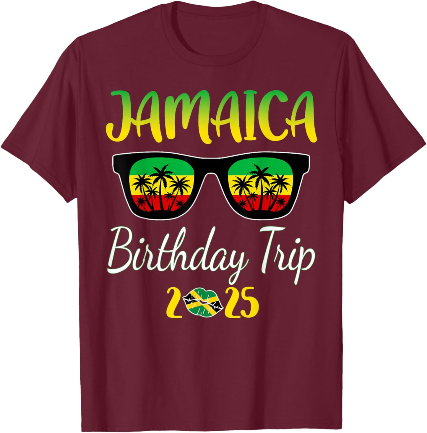 Jamaica Birthday Trip 2025 Funny Family Matching T-Shirt - T-Shirt | Maroon