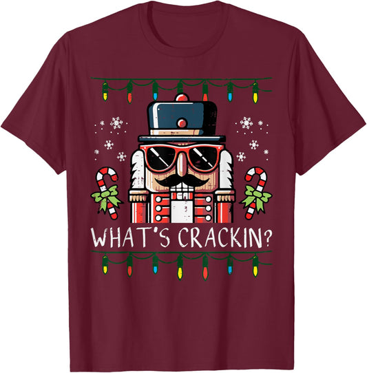Christmas Nutcracker Whats Crackin Funny Xmas Men Women Kids T-Shirt - T-Shirt | Maroon