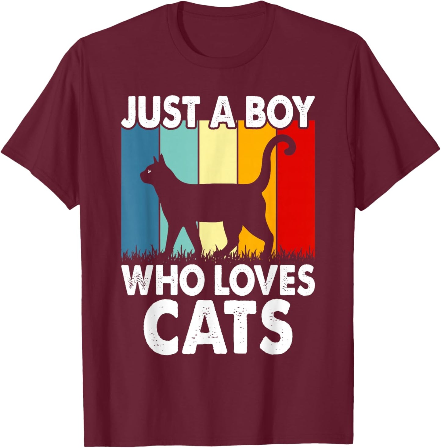 Vintage Just A Boy Who Loves Cats Boy Kid Cat Lover For Boys T-Shirt - T-Shirt | Maroon
