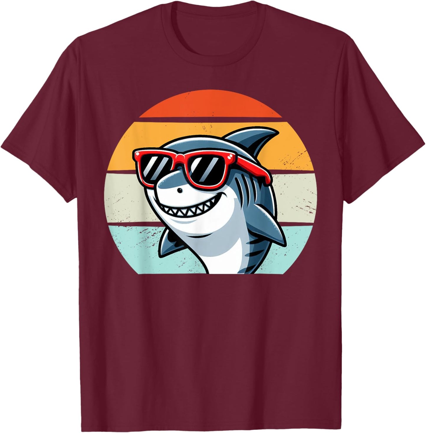 Retro Shark Sunglasses 70s 80s 90s Funny Beach Holiday Humor T-Shirt - T-Shirt | Maroon