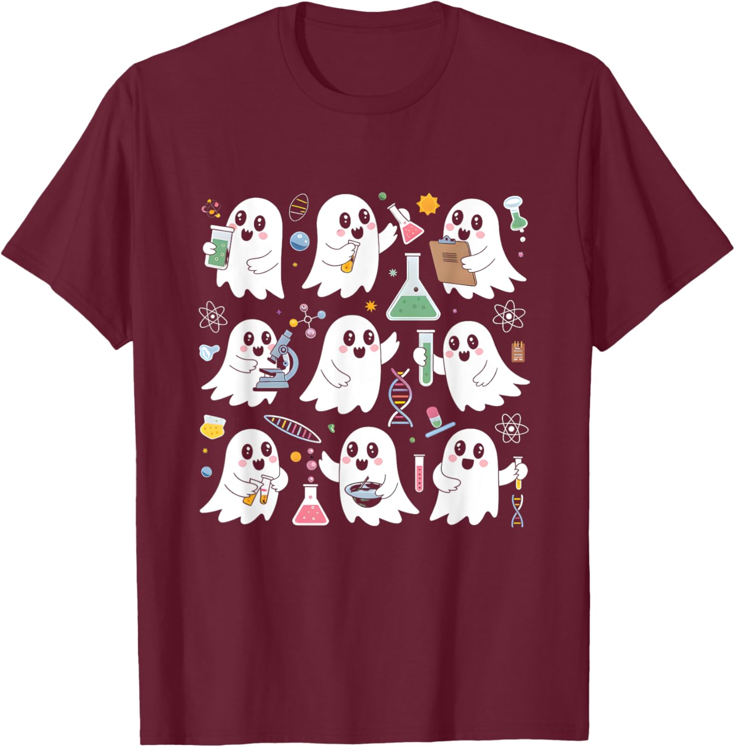 Ghost Science Teacher Chemistry Laboratory Halloween Costume T-Shirt - T-Shirt | Maroon
