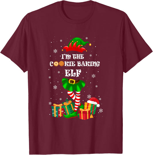 The Cookie Baking Elf Christmas Matching Family Pastry Chef T-Shirt - T-Shirt | Maroon