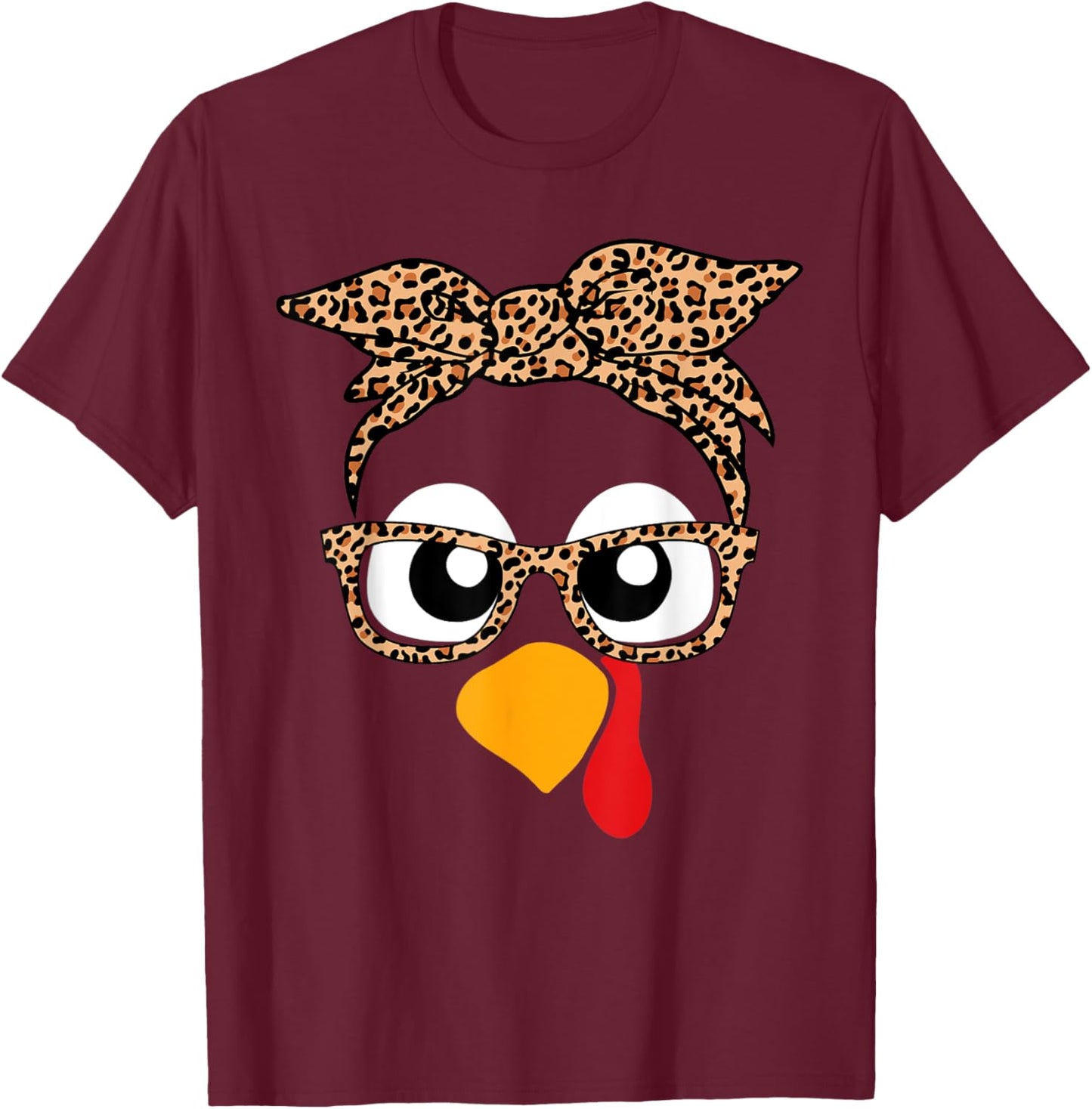 Turkey Face Leopard Headband Thanksgiving Pilgrim T-Shirt - T-Shirt | Maroon